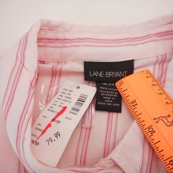 Lane Bryant Button-up Shirt Size 18/20 Pink Striped Long Sleeve Cotton NWT - Picture 6 of 10